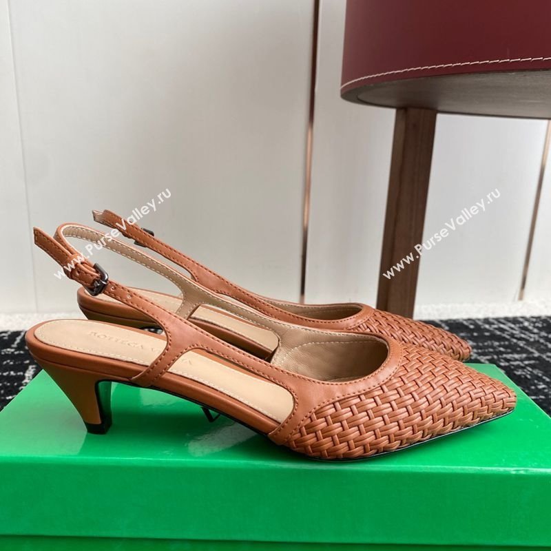 Bottega Veneta Intrecciato Leather Slingback Pumps 4.5cm Brown 2025 BV060401 (syt-250604008)