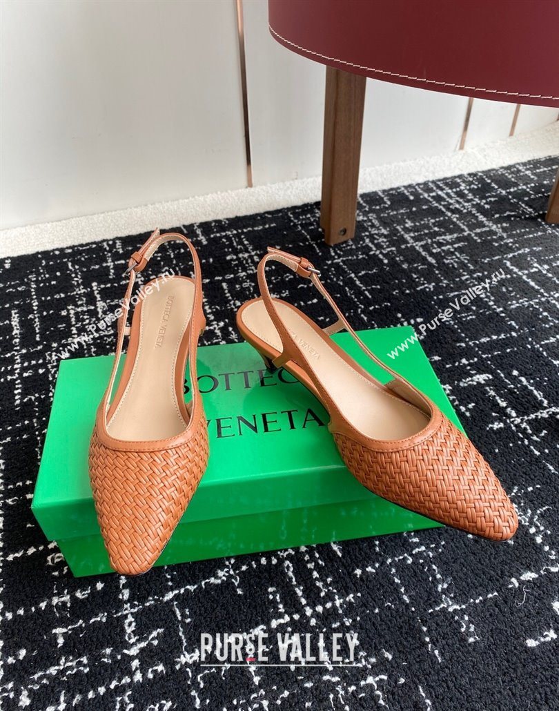 Bottega Veneta Intrecciato Leather Slingback Pumps 4.5cm Brown 2025 BV060401 (syt-250604008)