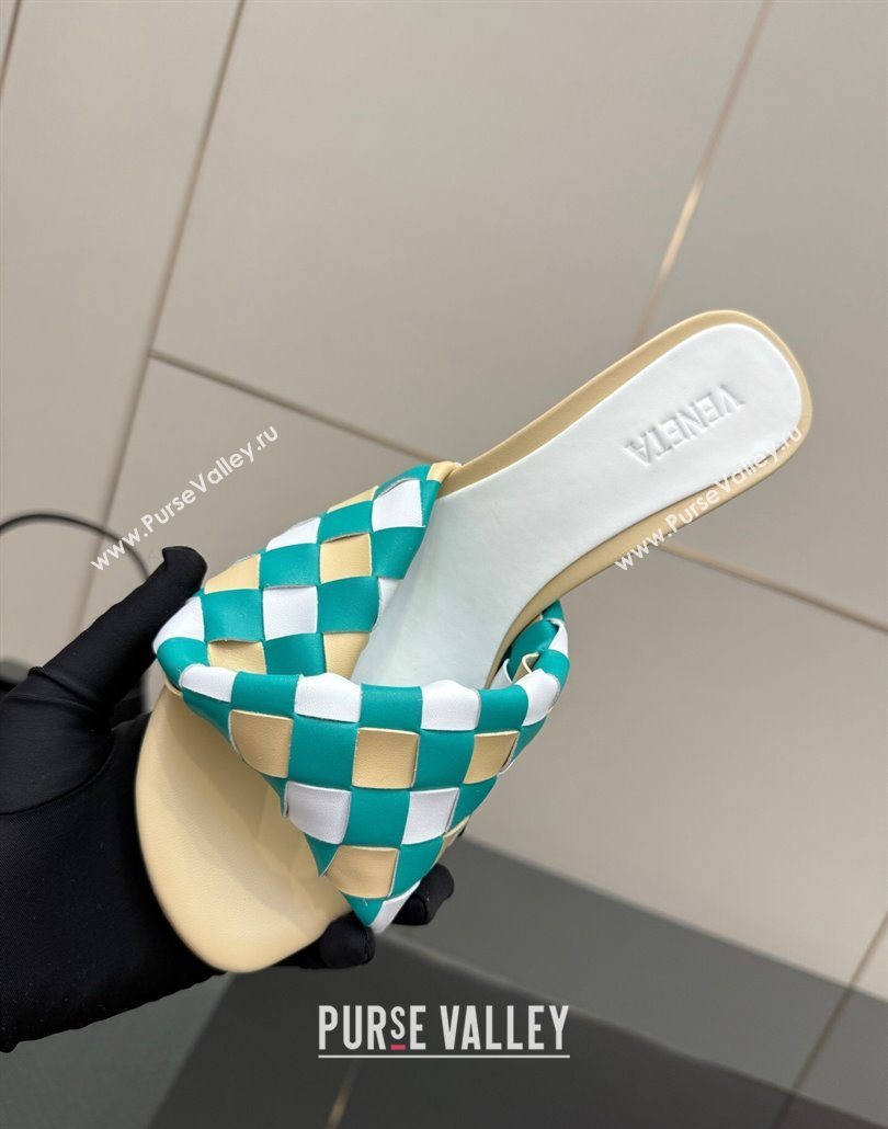 Bottega Veneta Blink Heel Slides Sandals 9.5cm in Vichy Intrecciato Leather with Folded Detail Beige 2025 (MD-250604027)