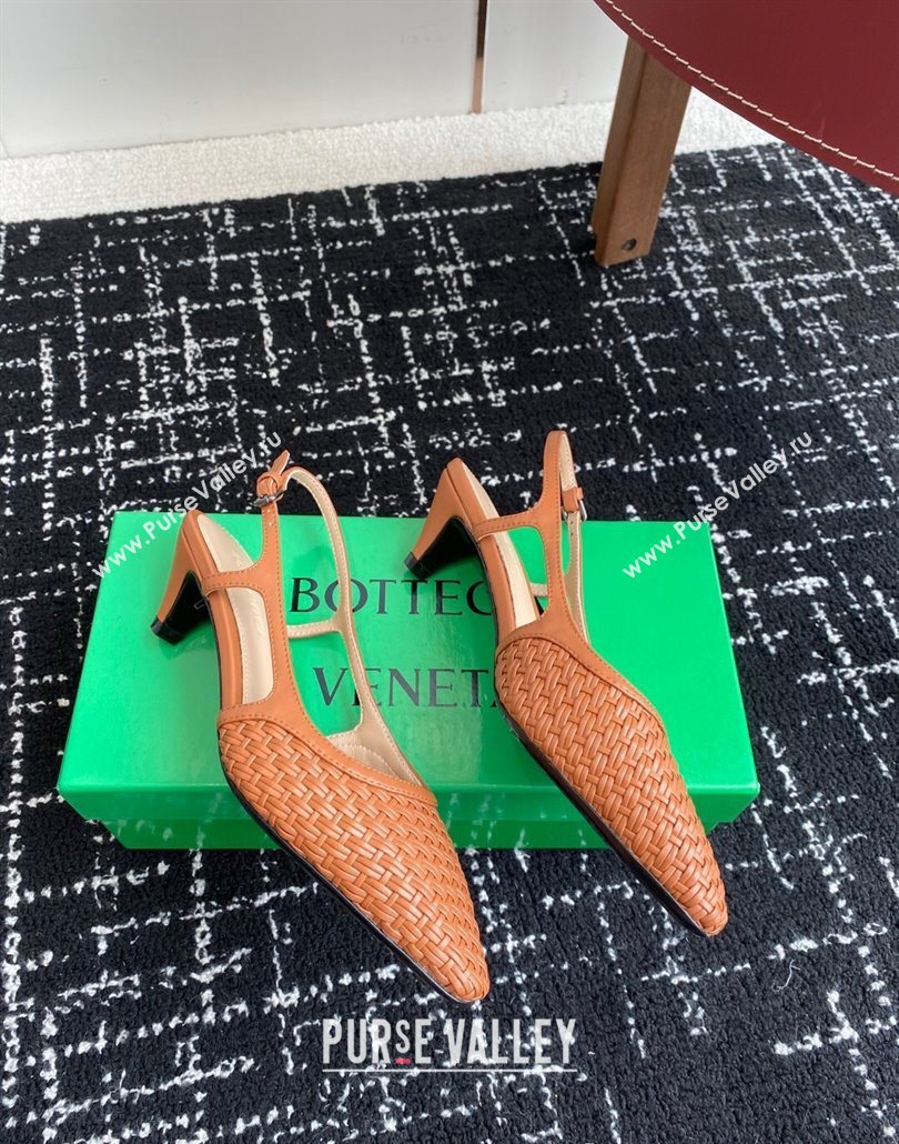 Bottega Veneta Intrecciato Leather Slingback Pumps 4.5cm Brown 2025 BV060401 (syt-250604008)