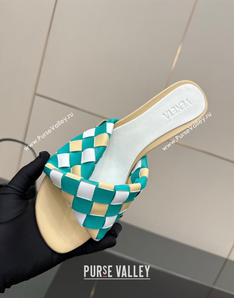 Bottega Veneta Blink Heel Slides Sandals 6.5cm in Vichy Intrecciato Leather with Folded Detail Beige 2025 (MD-250604028)