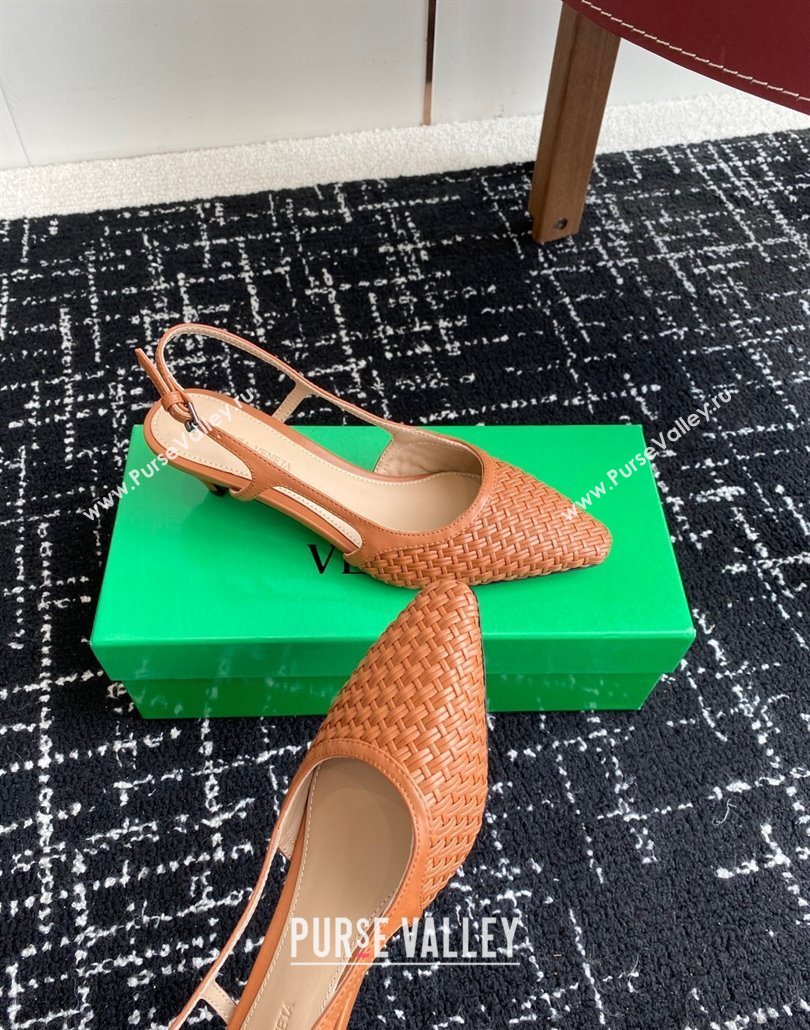 Bottega Veneta Intrecciato Leather Slingback Pumps 4.5cm Brown 2025 BV060401 (syt-250604008)