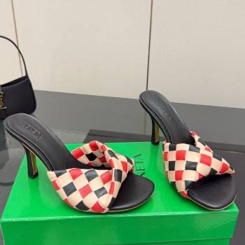 Bottega Veneta Blink Heel Slides Sandals 9.5cm in Vichy Intrecciato Leather with Folded Detail Black 2025 (MD-250604030)