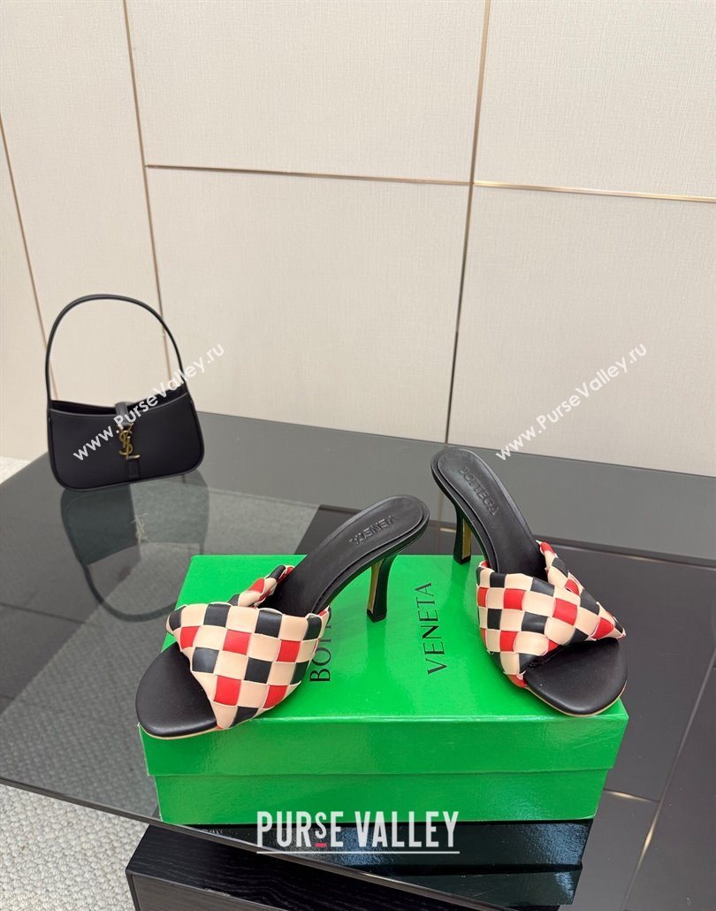 Bottega Veneta Blink Heel Slides Sandals 9.5cm in Vichy Intrecciato Leather with Folded Detail Black 2025 (MD-250604030)