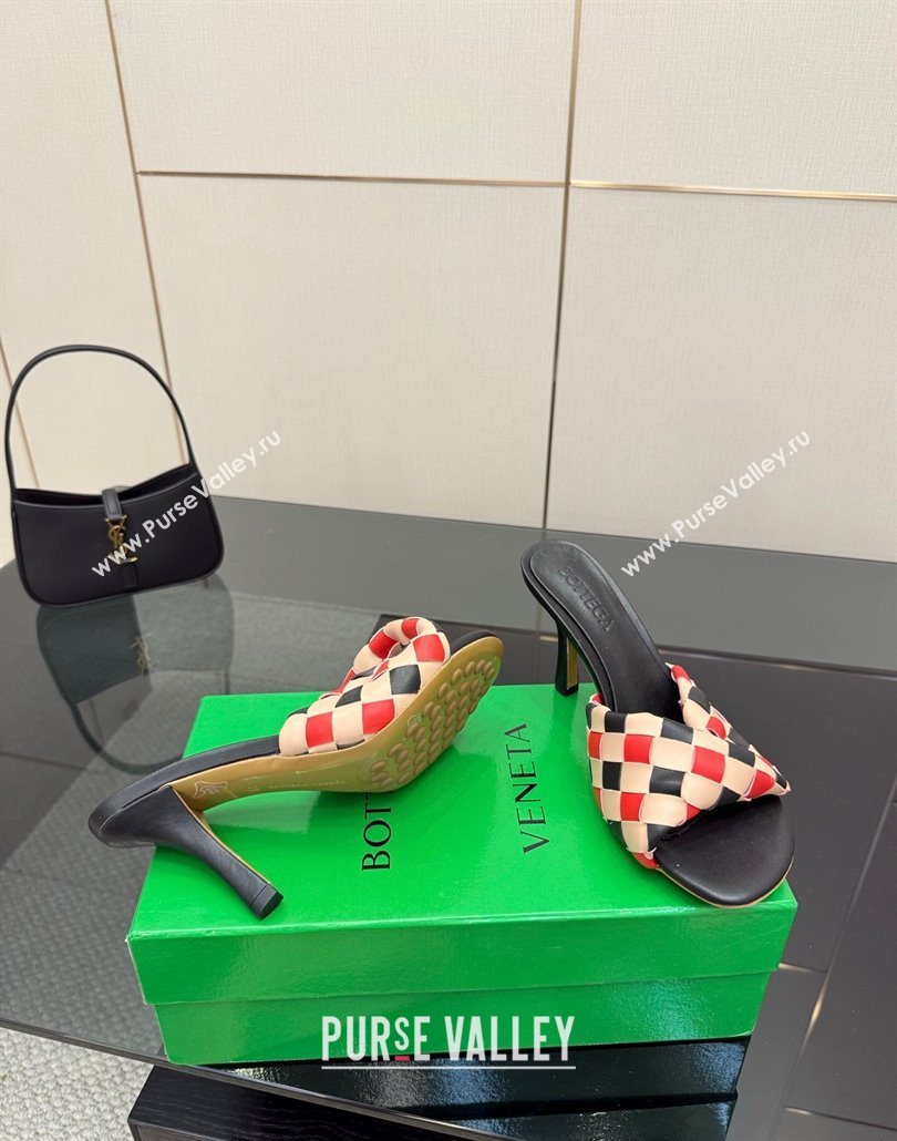 Bottega Veneta Blink Heel Slides Sandals 9.5cm in Vichy Intrecciato Leather with Folded Detail Black 2025 (MD-250604030)