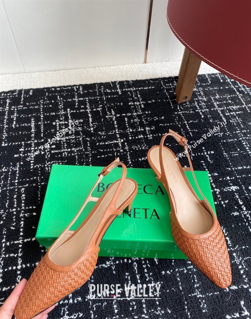 Bottega Veneta Intrecciato Leather Slingback Pumps 4.5cm Brown 2025 BV060401 (syt-250604008)