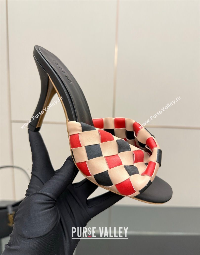 Bottega Veneta Blink Heel Slides Sandals 9.5cm in Vichy Intrecciato Leather with Folded Detail Black 2025 (MD-250604030)
