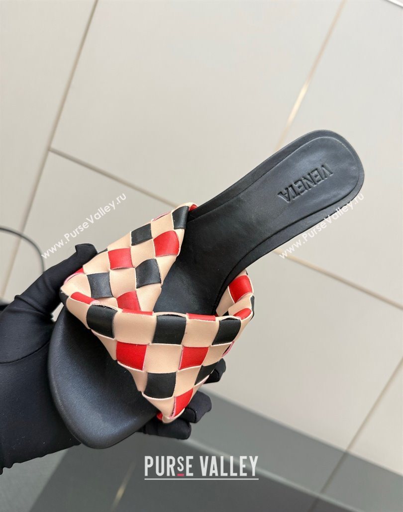 Bottega Veneta Blink Heel Slides Sandals 9.5cm in Vichy Intrecciato Leather with Folded Detail Black 2025 (MD-250604030)