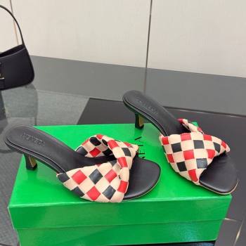 Bottega Veneta Blink Heel Slides Sandals 6.5cm in Vichy Intrecciato Leather with Folded Detail Black 2025 (MD-250604031)