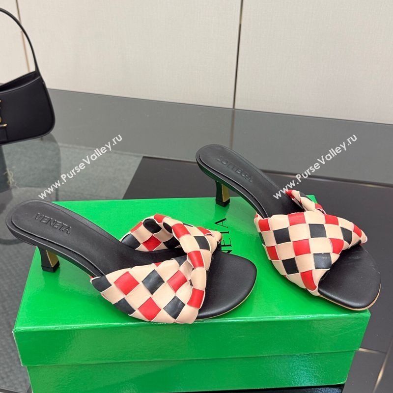Bottega Veneta Blink Heel Slides Sandals 6.5cm in Vichy Intrecciato Leather with Folded Detail Black 2025 (MD-250604031)