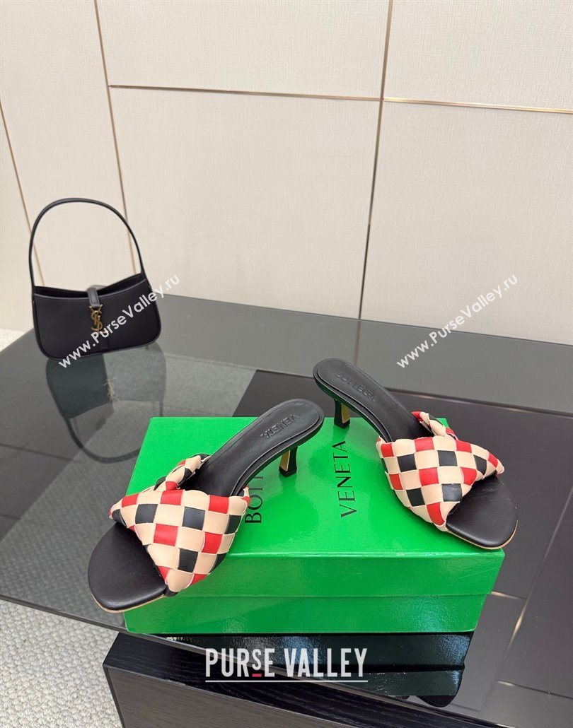Bottega Veneta Blink Heel Slides Sandals 6.5cm in Vichy Intrecciato Leather with Folded Detail Black 2025 (MD-250604031)