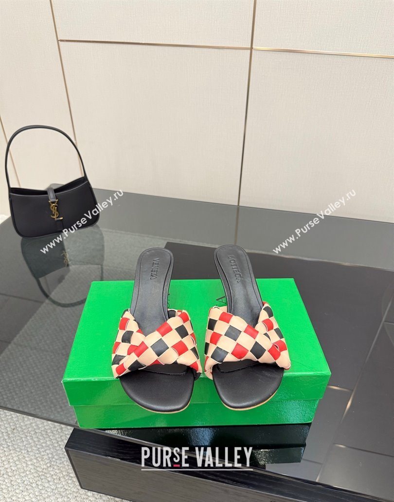 Bottega Veneta Blink Heel Slides Sandals 6.5cm in Vichy Intrecciato Leather with Folded Detail Black 2025 (MD-250604031)