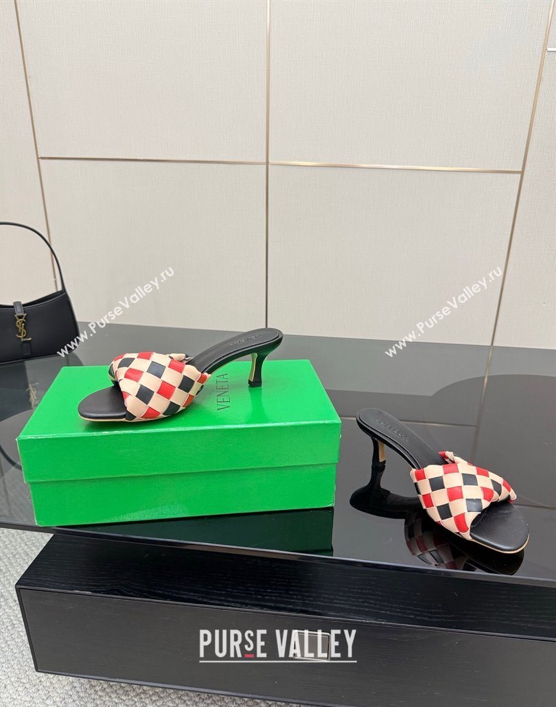 Bottega Veneta Blink Heel Slides Sandals 6.5cm in Vichy Intrecciato Leather with Folded Detail Black 2025 (MD-250604031)