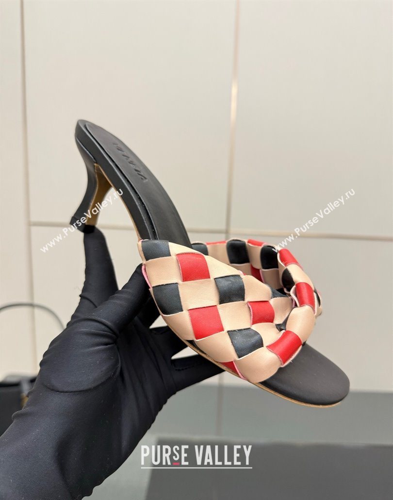 Bottega Veneta Blink Heel Slides Sandals 6.5cm in Vichy Intrecciato Leather with Folded Detail Black 2025 (MD-250604031)