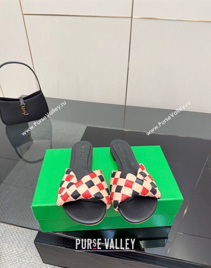 Bottega Veneta Blink Flat Slides Sandals in Vichy Intrecciato Leather with Folded Detail Black 2025 (MD-250604032)
