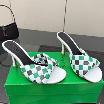 Bottega Veneta Blink Heel Slides Sandals 9.5cm in Vichy Intrecciato Leather with Folded Detail Green 2025 (MD-250604033)