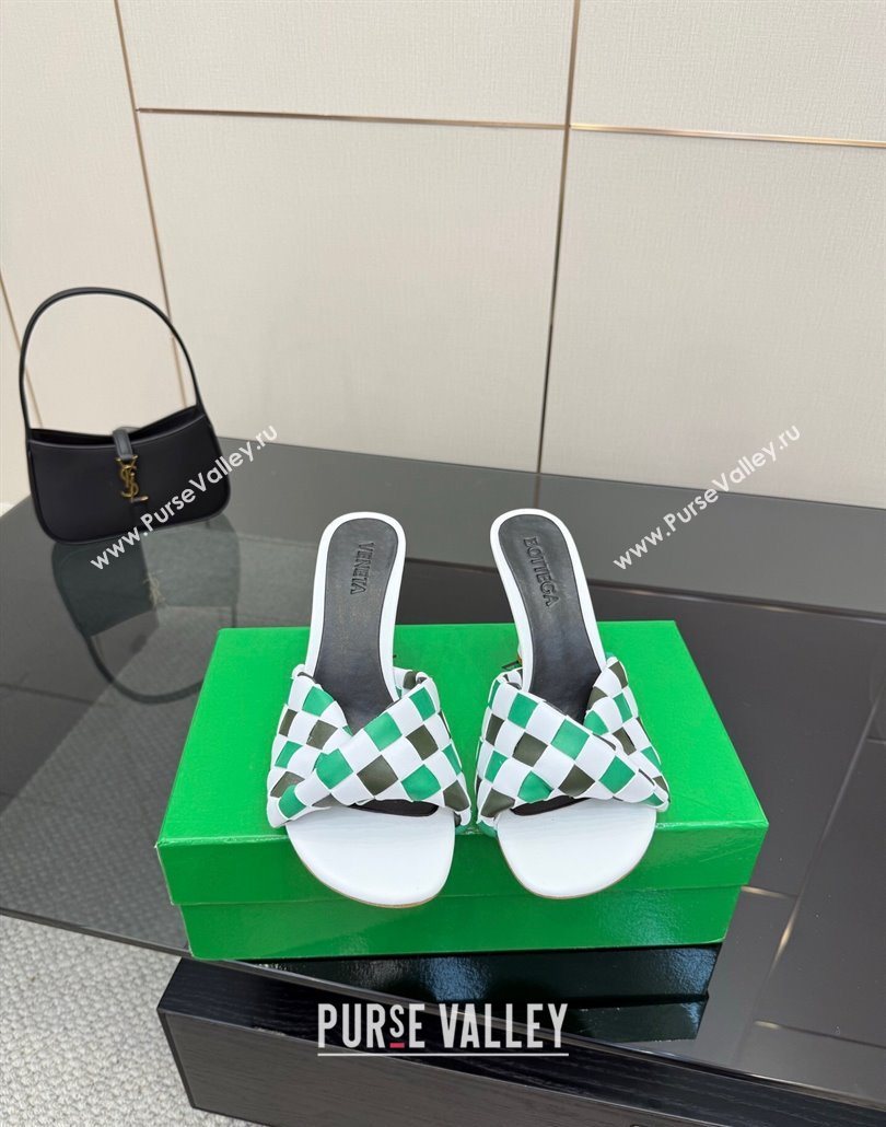 Bottega Veneta Blink Heel Slides Sandals 9.5cm in Vichy Intrecciato Leather with Folded Detail Green 2025 (MD-250604033)