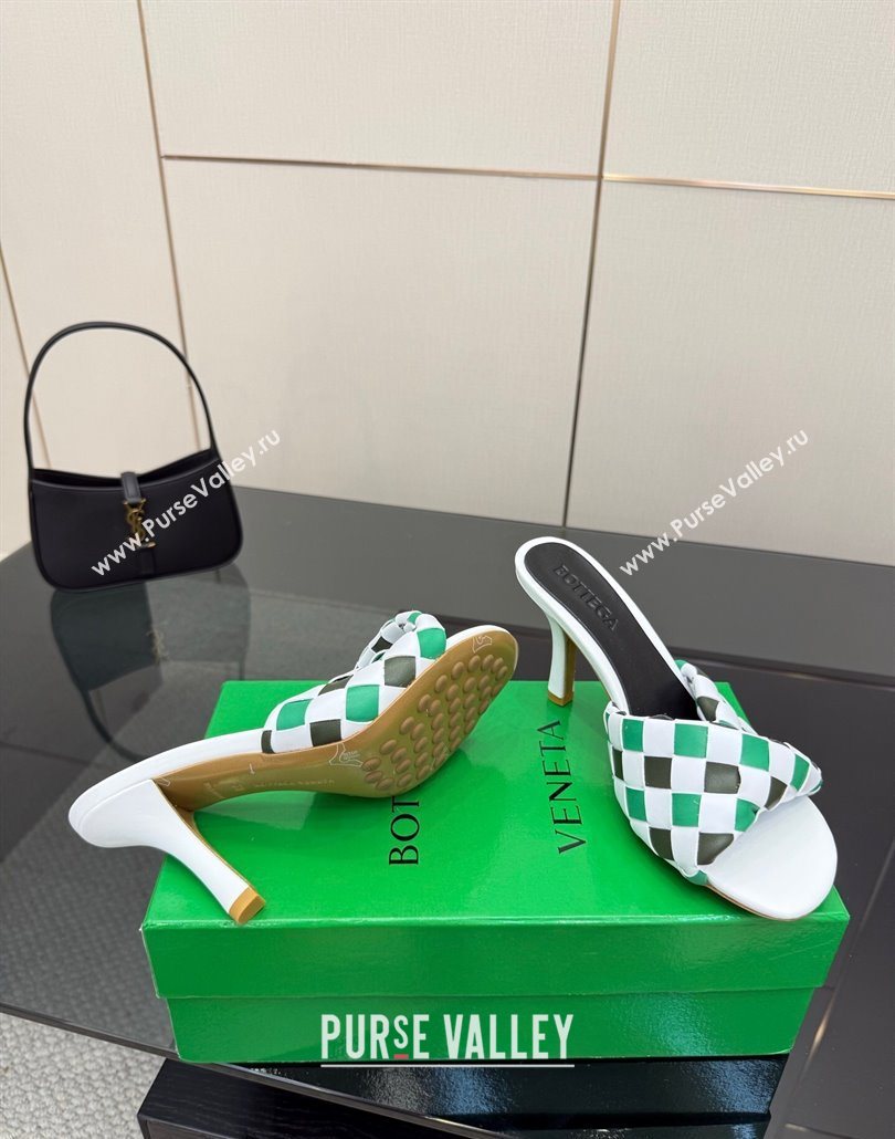 Bottega Veneta Blink Heel Slides Sandals 9.5cm in Vichy Intrecciato Leather with Folded Detail Green 2025 (MD-250604033)