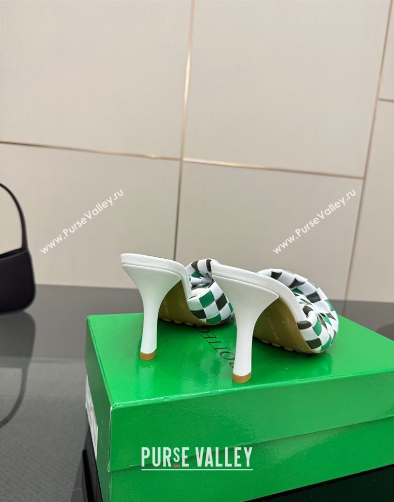 Bottega Veneta Blink Heel Slides Sandals 9.5cm in Vichy Intrecciato Leather with Folded Detail Green 2025 (MD-250604033)