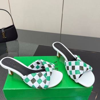 Bottega Veneta Blink Heel Slides Sandals 6.5cm in Vichy Intrecciato Leather with Folded Detail Green 2025 (MD-250604034)