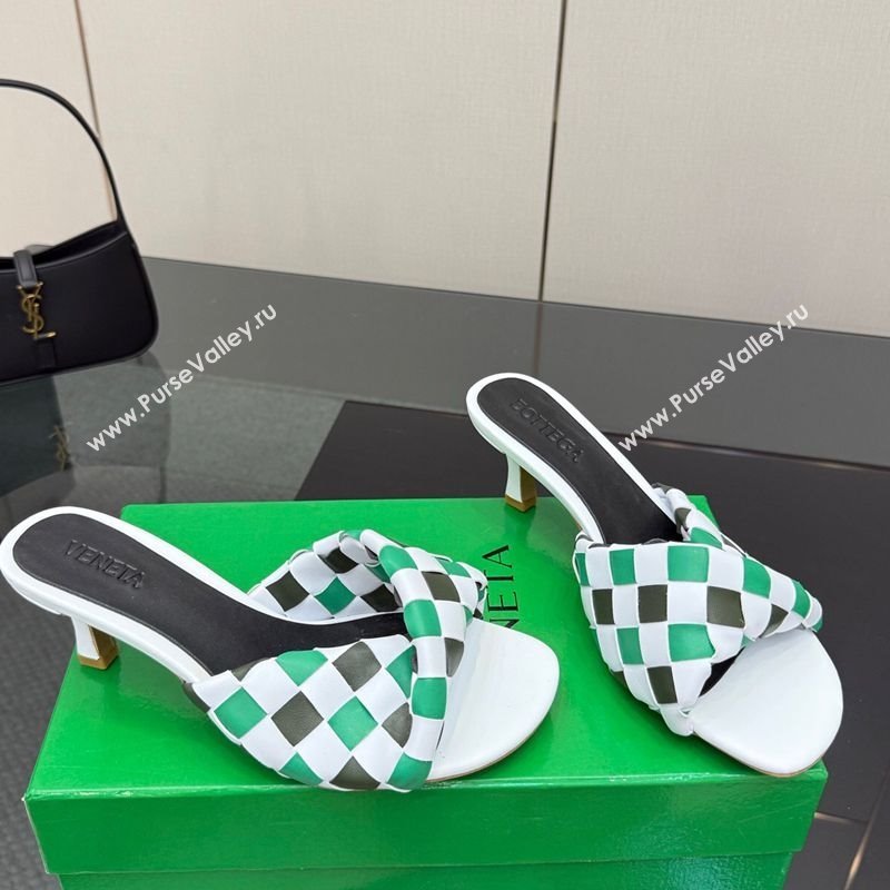 Bottega Veneta Blink Heel Slides Sandals 6.5cm in Vichy Intrecciato Leather with Folded Detail Green 2025 (MD-250604034)