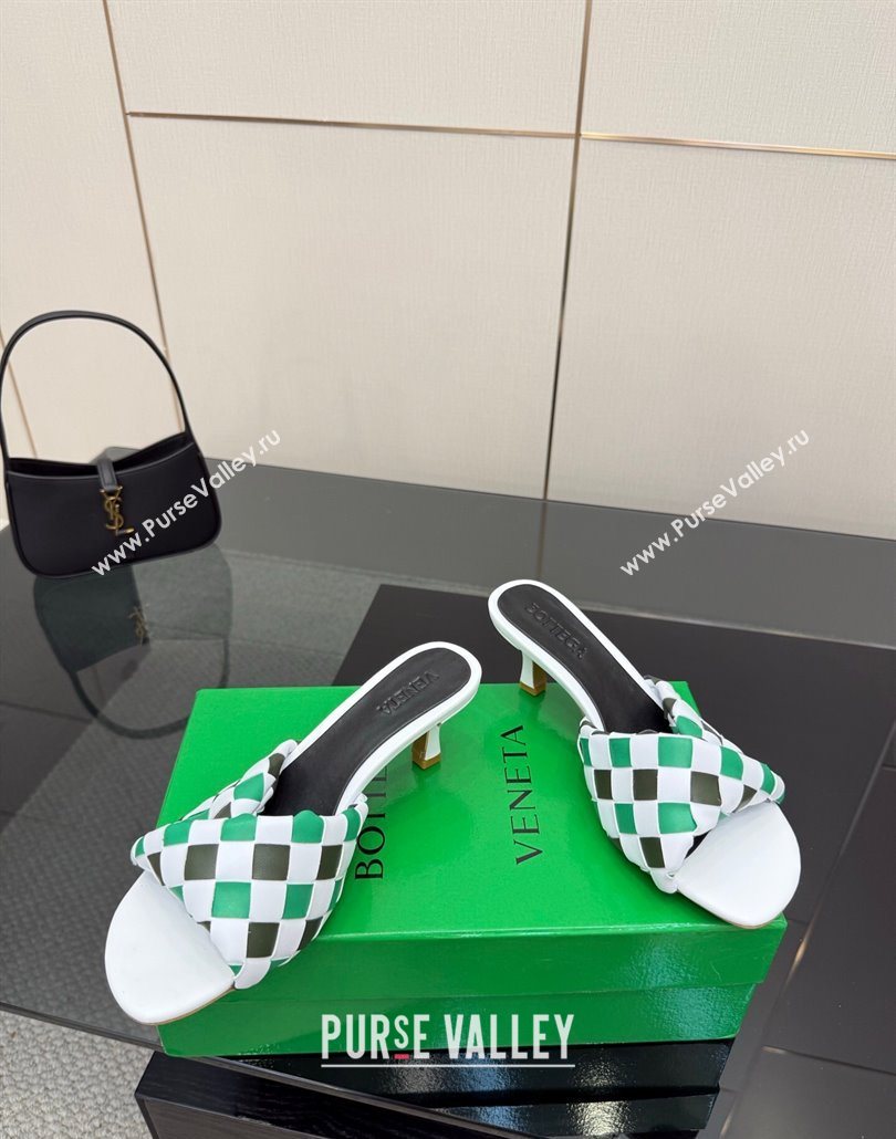 Bottega Veneta Blink Heel Slides Sandals 6.5cm in Vichy Intrecciato Leather with Folded Detail Green 2025 (MD-250604034)