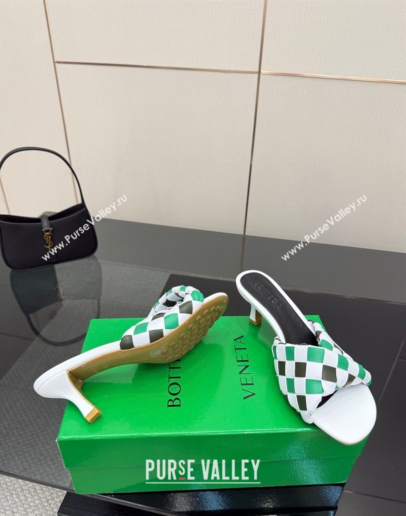 Bottega Veneta Blink Heel Slides Sandals 6.5cm in Vichy Intrecciato Leather with Folded Detail Green 2025 (MD-250604034)