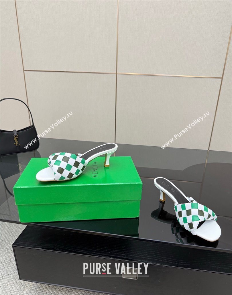 Bottega Veneta Blink Heel Slides Sandals 6.5cm in Vichy Intrecciato Leather with Folded Detail Green 2025 (MD-250604034)