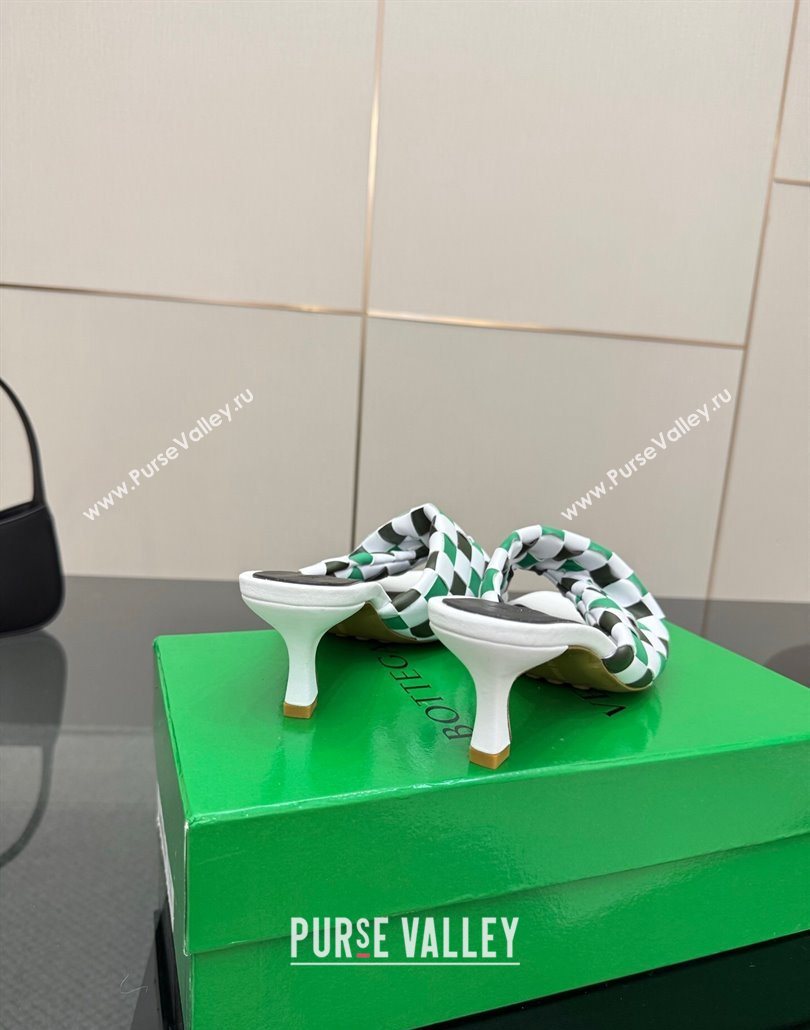 Bottega Veneta Blink Heel Slides Sandals 6.5cm in Vichy Intrecciato Leather with Folded Detail Green 2025 (MD-250604034)