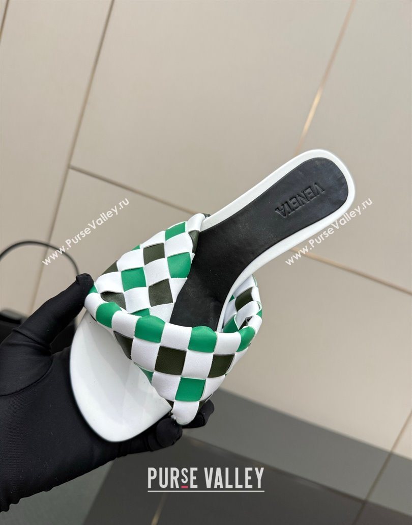 Bottega Veneta Blink Heel Slides Sandals 6.5cm in Vichy Intrecciato Leather with Folded Detail Green 2025 (MD-250604034)