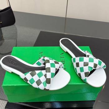 Bottega Veneta Blink Flat Slides Sandals in Vichy Intrecciato Leather with Folded Detail Green 2025 (MD-250604035)