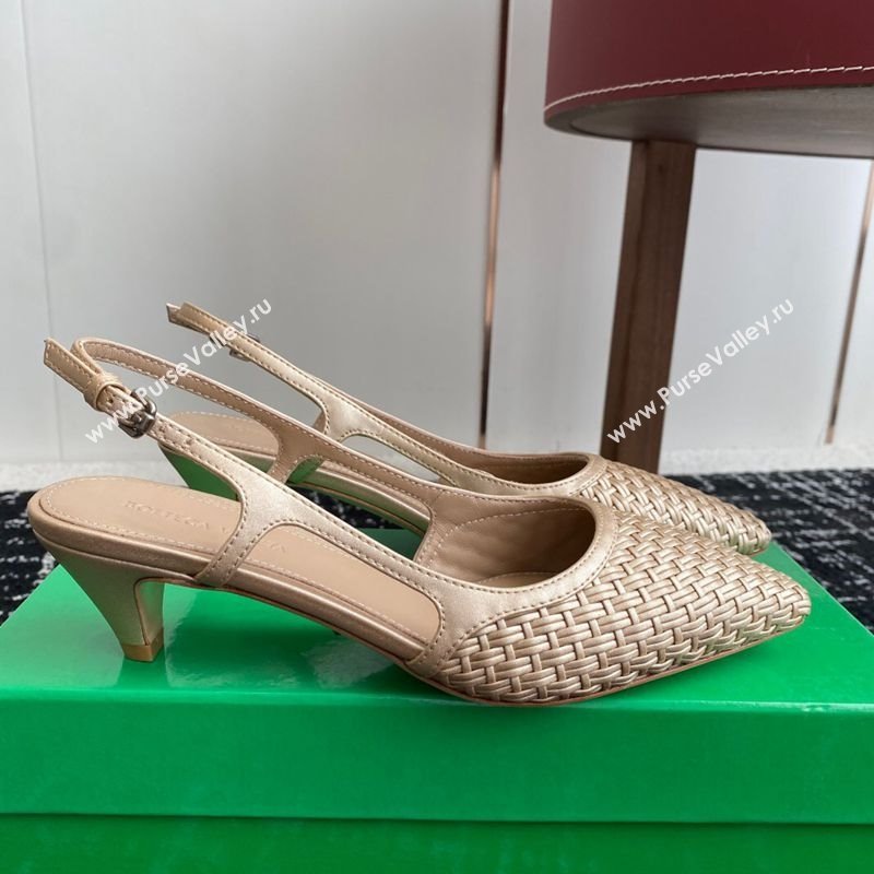 Bottega Veneta Intrecciato Leather Slingback Pumps 4.5cm Gold-Tone 2025 BV060401 (syt-250604006)