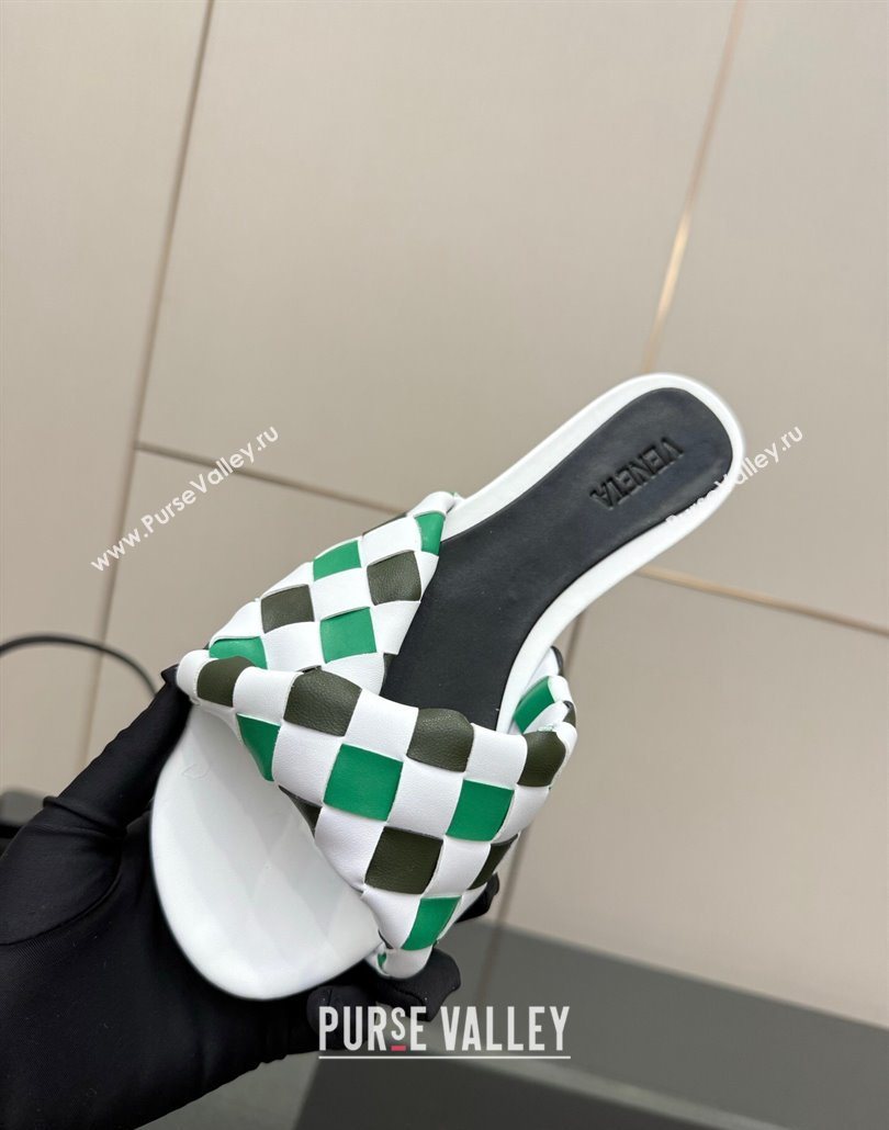 Bottega Veneta Blink Flat Slides Sandals in Vichy Intrecciato Leather with Folded Detail Green 2025 (MD-250604035)