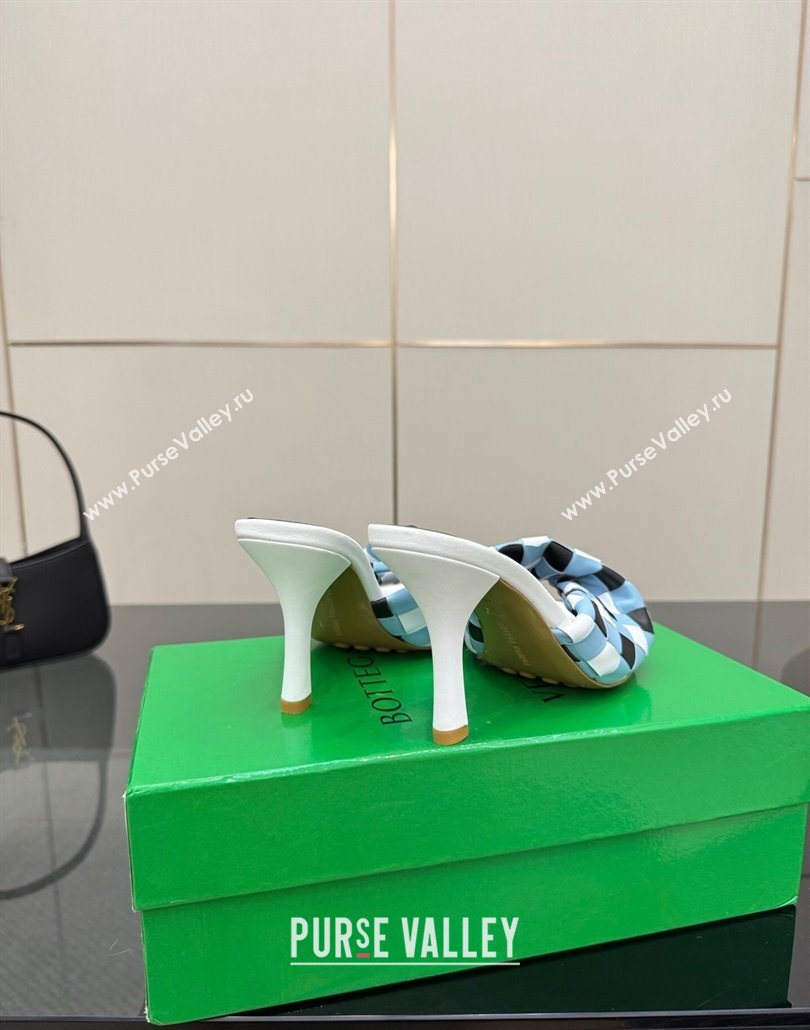 Bottega Veneta Blink Heel Slides Sandals 9.5cm in Vichy Intrecciato Leather with Folded Detail Blue 2025 (MD-250604036)