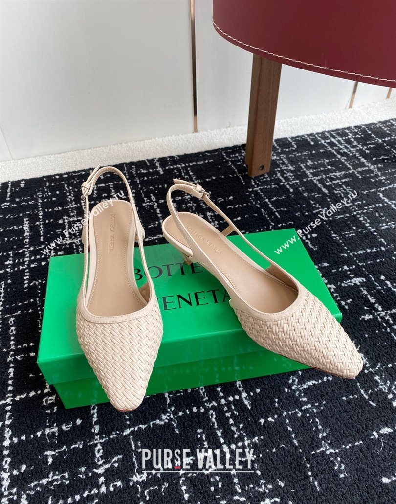 Bottega Veneta Intrecciato Leather Slingback Pumps 4.5cm Nude 2025 BV060401 (syt-250604009)