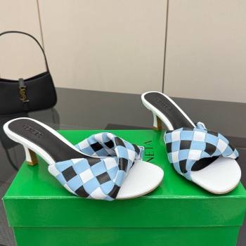 Bottega Veneta Blink Heel Slides Sandals 6.5cm in Vichy Intrecciato Leather with Folded Detail Blue 2025 (MD-250604037)
