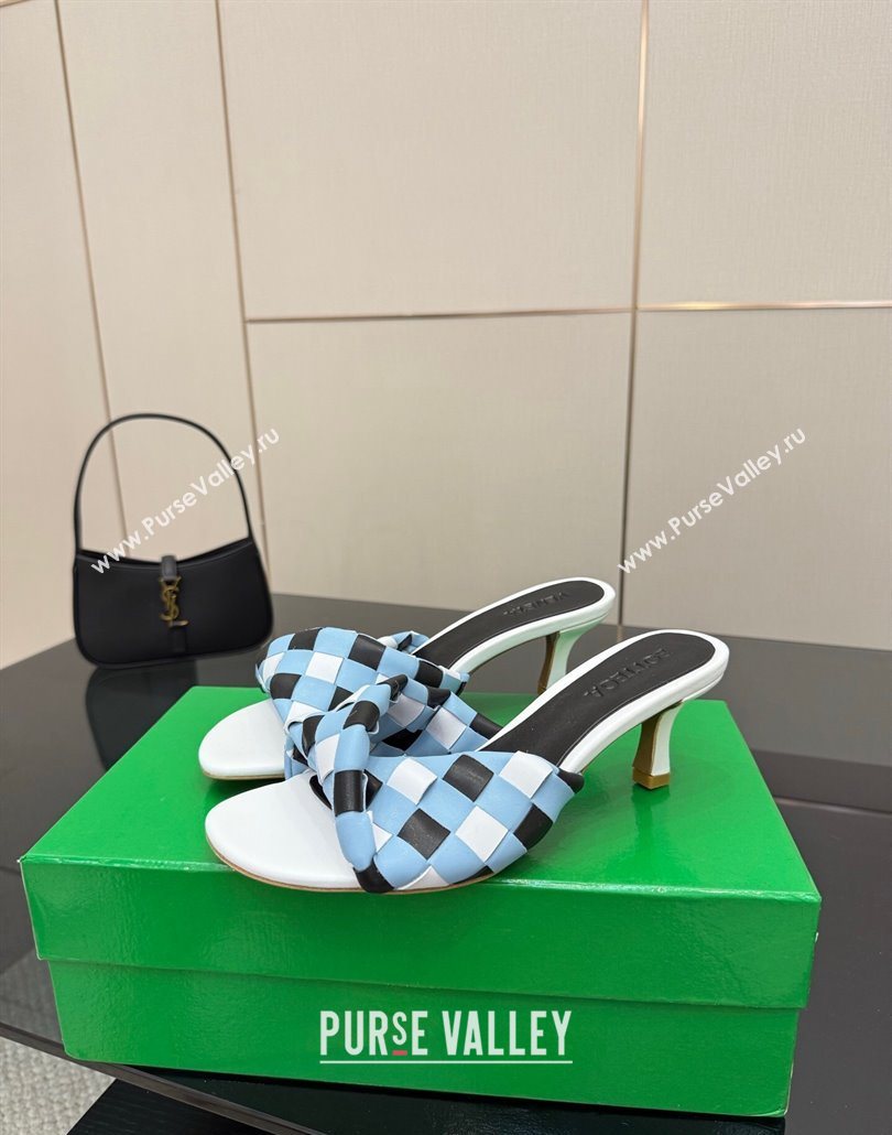 Bottega Veneta Blink Heel Slides Sandals 6.5cm in Vichy Intrecciato Leather with Folded Detail Blue 2025 (MD-250604037)