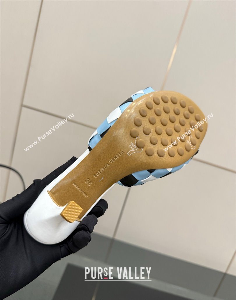 Bottega Veneta Blink Heel Slides Sandals 6.5cm in Vichy Intrecciato Leather with Folded Detail Blue 2025 (MD-250604037)