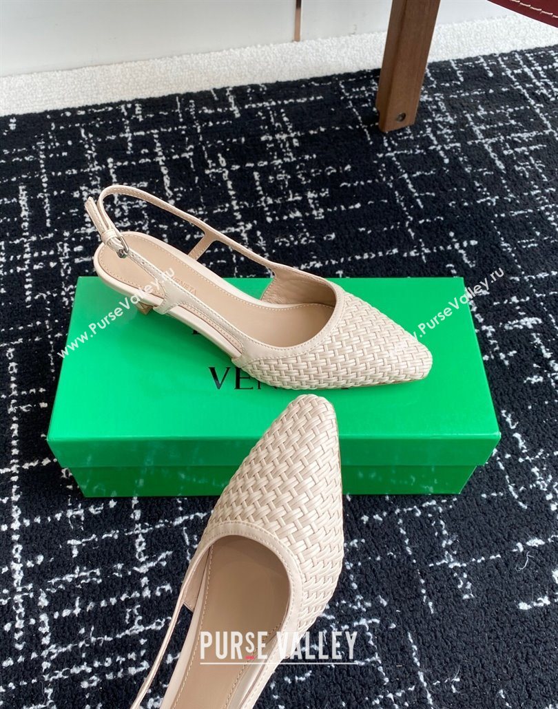Bottega Veneta Intrecciato Leather Slingback Pumps 4.5cm Nude 2025 BV060401 (syt-250604009)