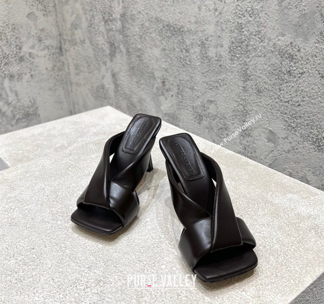 Bottega Veneta Riva Heel Slides Sandal 9cm in Shiny Calfskin with Twisted Strap Fondant Brown 2025 (MD-250604043)