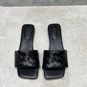 Bottega Veneta Parco Square Flat Slides Sandals in Soft Intrecciato Leather Black 2025 837737 (MD-250604010)