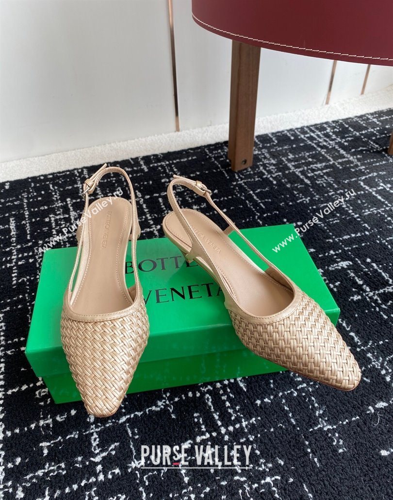 Bottega Veneta Intrecciato Leather Slingback Pumps 4.5cm Gold-Tone 2025 BV060401 (syt-250604006)