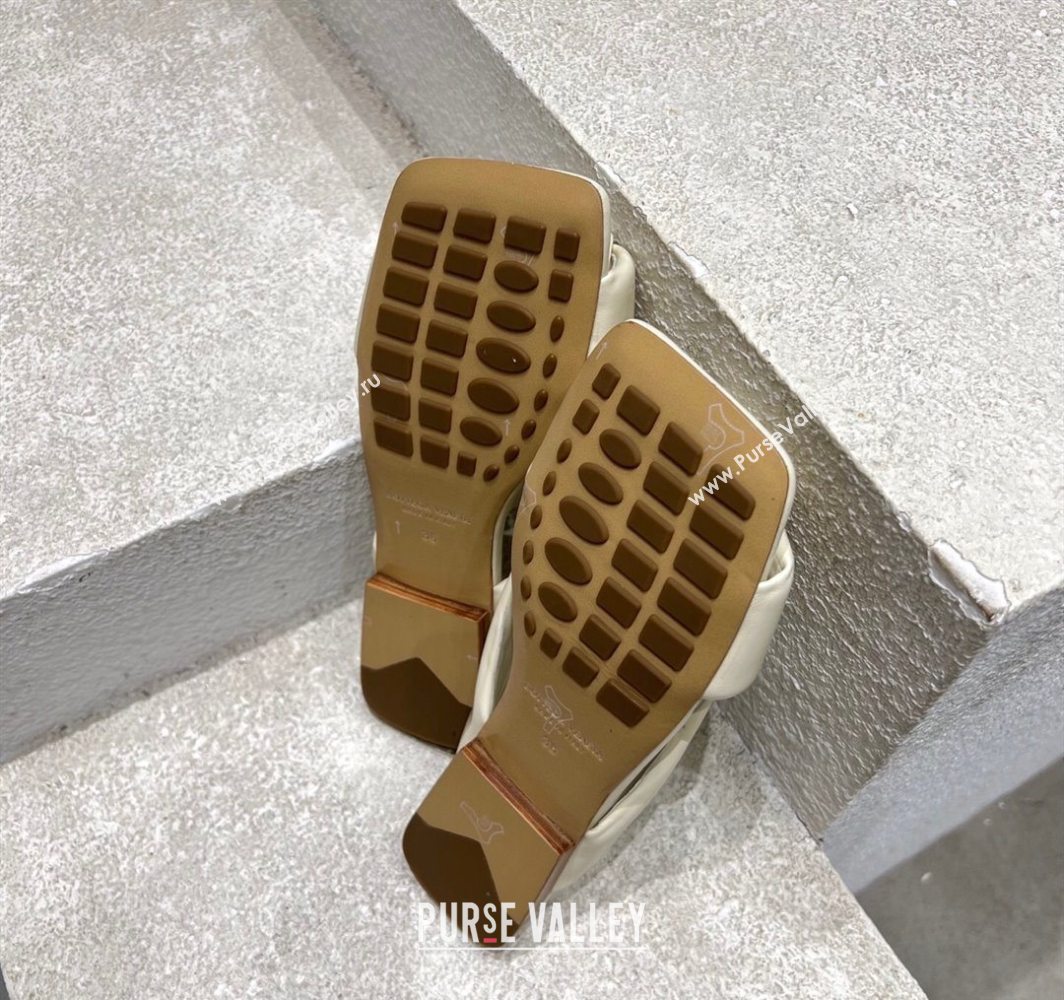Bottega Veneta Riva Flat Slides Sandal in Shiny Calfskin with Twisted Strap Sea Salt White 2025 (MD-250604046)