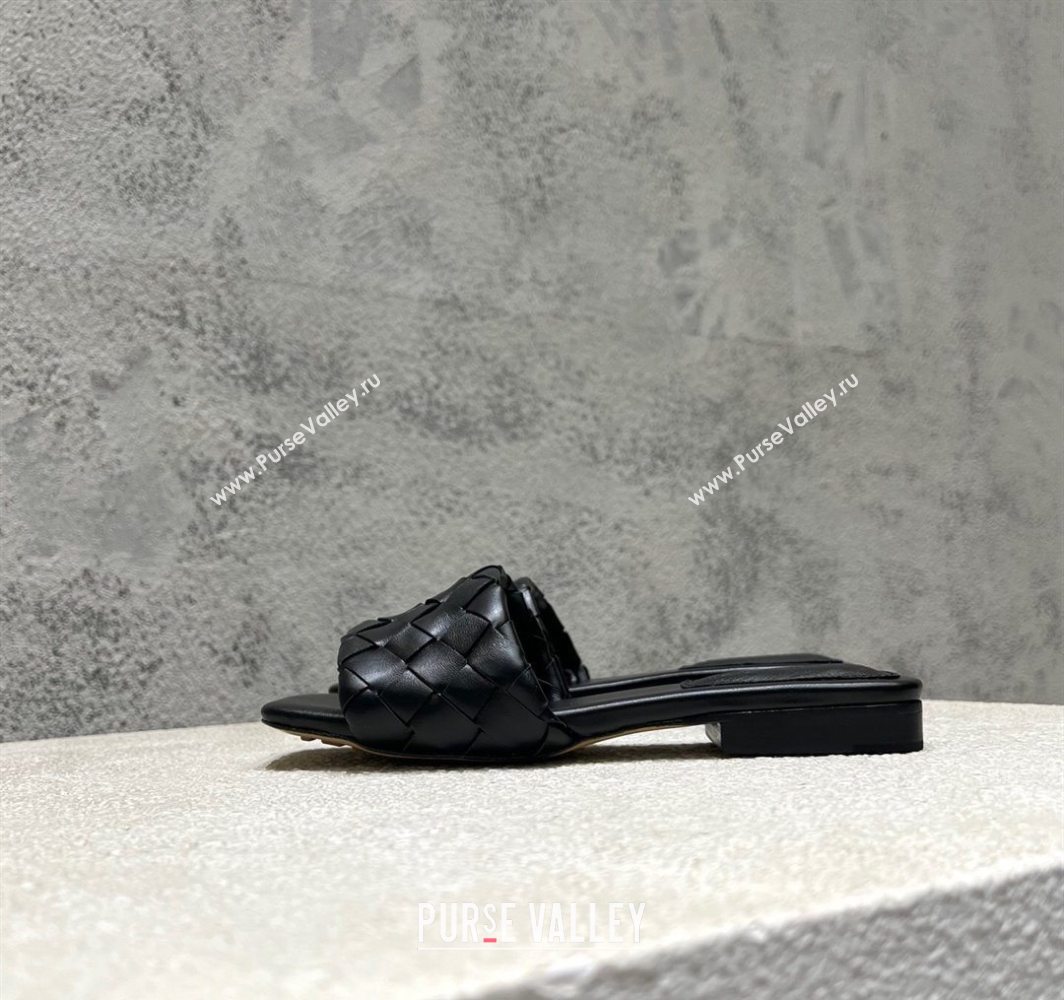 Bottega Veneta Parco Square Flat Slides Sandals in Soft Intrecciato Leather Black 2025 837737 (MD-250604010)