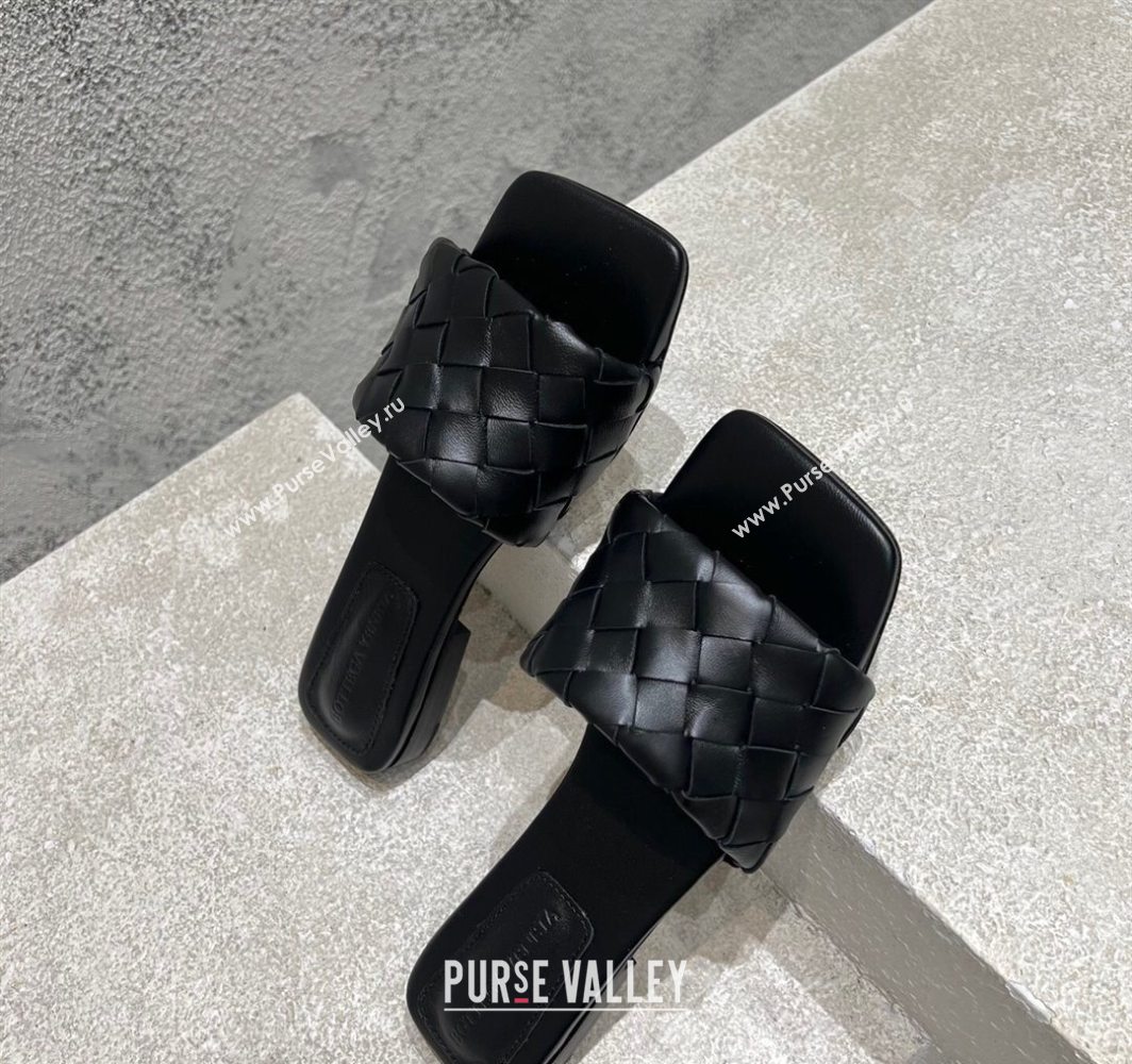 Bottega Veneta Parco Square Flat Slides Sandals in Soft Intrecciato Leather Black 2025 837737 (MD-250604010)
