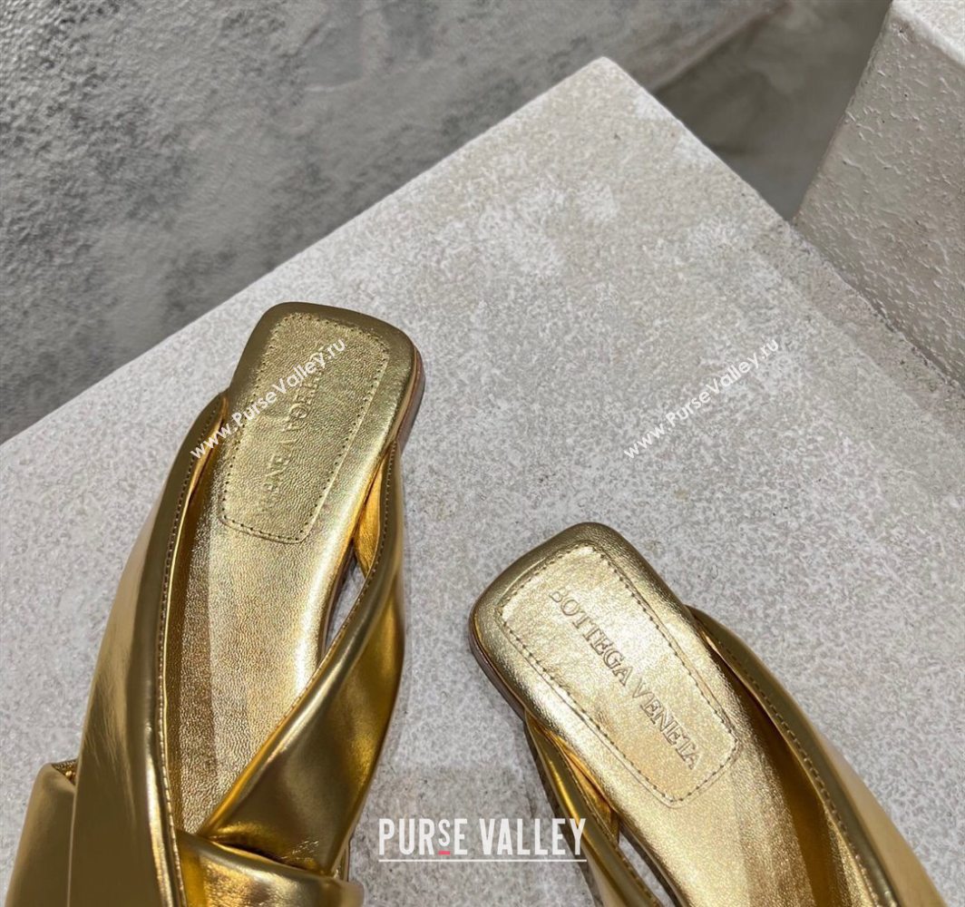 Bottega Veneta Riva Flat Slides Sandal in Shiny Calfskin with Twisted Strap Gold 2025 (MD-250604052)