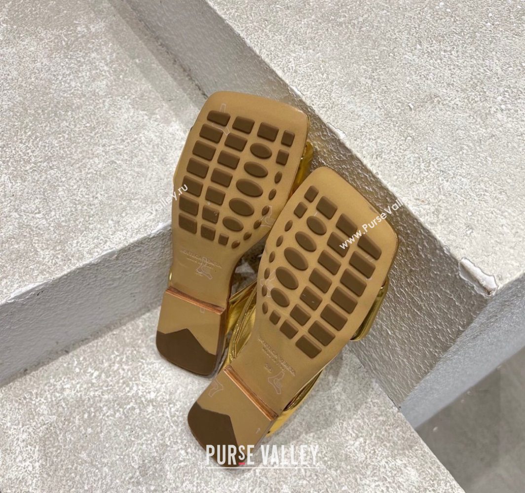 Bottega Veneta Riva Flat Slides Sandal in Shiny Calfskin with Twisted Strap Gold 2025 (MD-250604052)