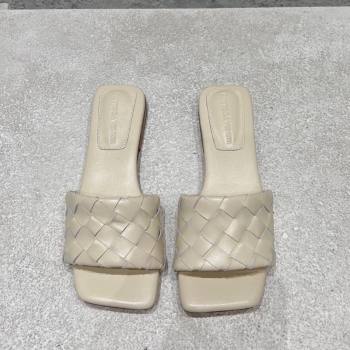 Bottega Veneta Parco Square Flat Slides Sandals in Soft Intrecciato Leather White 2025 837737 (MD-250604012)