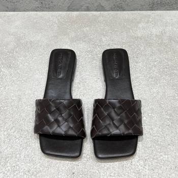 Bottega Veneta Parco Square Flat Slides Sandals in Soft Intrecciato Leather Fondant Brown 2025 837737 (MD-250604013)