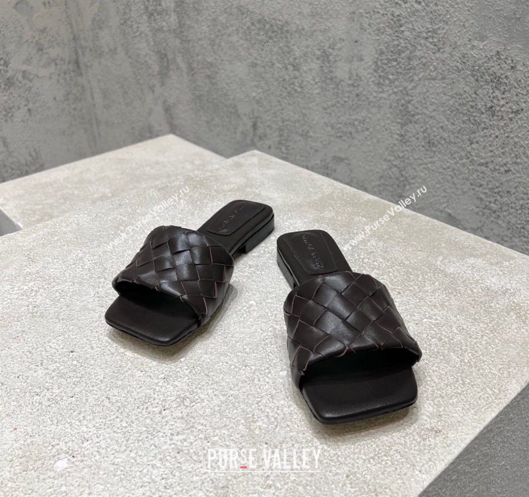 Bottega Veneta Parco Square Flat Slides Sandals in Soft Intrecciato Leather Fondant Brown 2025 837737 (MD-250604013)